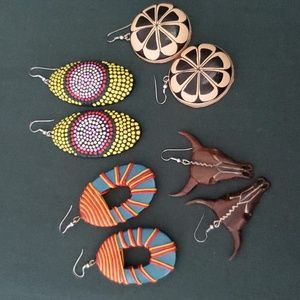 4 Pairs of Handcrafted Wood Earings